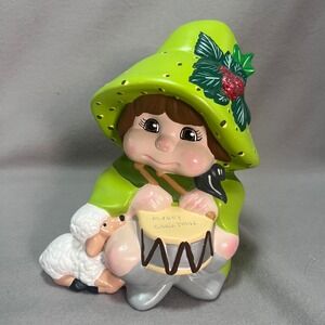 VTG Little Drummer‎ Boy Hobby Ceramic Christmas Figurine Chartreuse Hand Painted